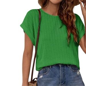 SHEIN Women’s Green Frenchy Ribbed Batwing Short Sleeve‎ Tee Size L